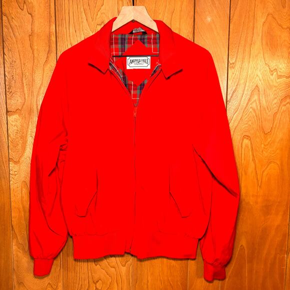 Vintage American Eagle Harrington Jacket Mens L Red Plaid Lined Zip Preppy - Picture 1 of 5